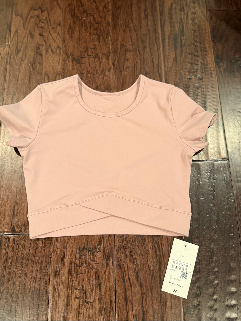 HALARA Light Pink Short Sleeve Crossover Crop Top